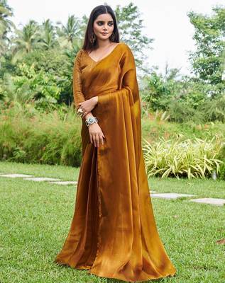 Mustard plain organza ready to wear saree 2