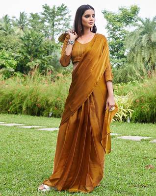 Mustard plain organza ready to wear saree 3