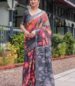 grey floral pure cotton saree