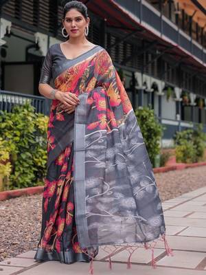 grey floral pure cotton saree 2