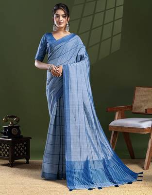 Blue leheriya silk cotton ready to wear saree 1