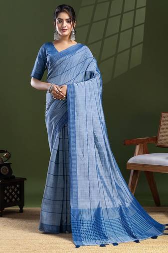 Blue leheriya silk cotton ready to wear saree
