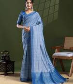 Blue leheriya silk cotton ready to wear saree