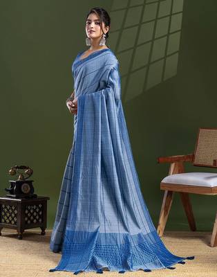 Blue leheriya silk cotton ready to wear saree 2