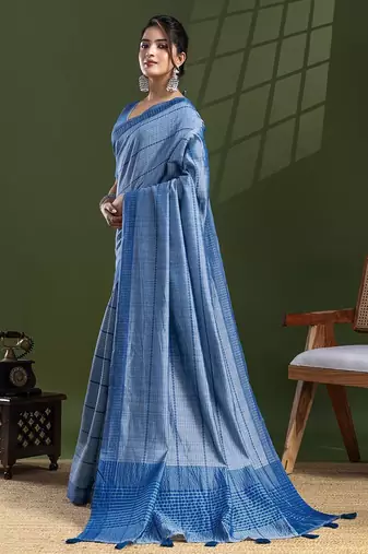 Blue leheriya silk cotton ready to wear saree