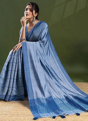 Blue leheriya silk cotton ready to wear saree 3