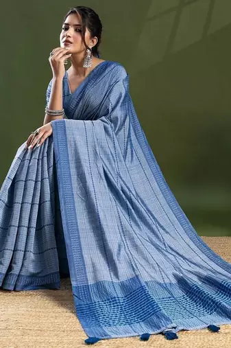 Blue leheriya silk cotton ready to wear saree
