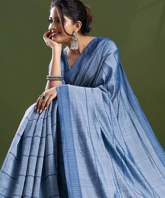 Blue leheriya silk cotton ready to wear saree 4
