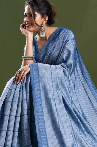 Blue leheriya silk cotton ready to wear saree