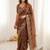 Brown embellished embroidered satin heavy work saree