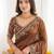 Brown embellished embroidered satin heavy work saree