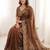 Brown embellished embroidered satin heavy work saree