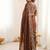 Brown embellished embroidered satin heavy work saree
