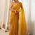yellow embellished zari poly chiffon designer saree