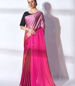 pink pink & peach-coloured tasseled ombre pure georgette saree