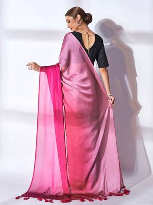 pink pink & peach-coloured tasseled ombre pure georgette saree 3