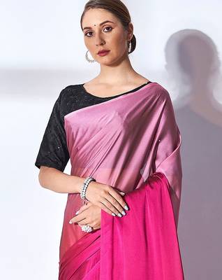 pink pink & peach-coloured tasseled ombre pure georgette saree 4