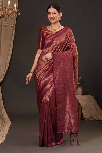 Maroon woven design zari silk blend kanjeevaram saree