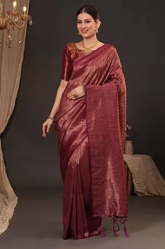 Maroon woven design zari silk blend kanjeevaram saree