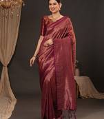 Maroon woven design zari silk blend kanjeevaram saree
