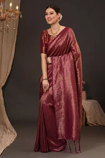 Maroon woven design zari silk blend kanjeevaram saree
