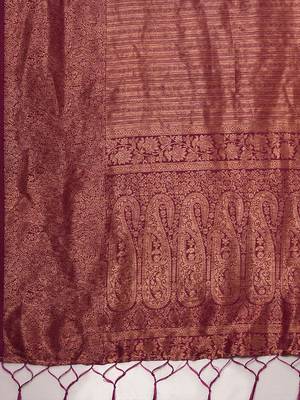 Maroon woven design zari silk blend kanjeevaram saree 4