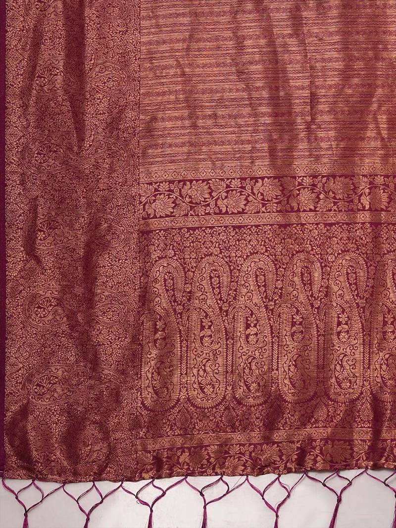 Maroon woven design zari silk blend kanjeevaram saree