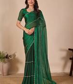 green embellished beads & stones saree with unstiched blouse piece