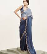 Turquoise ombre beads and stones satin saree