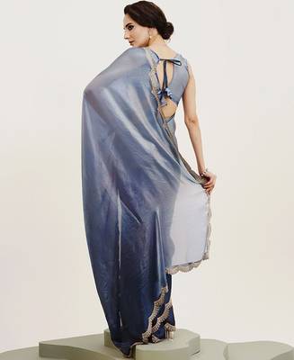 Turquoise ombre beads and stones satin saree 3