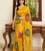 yellow bandhani embroidered bandhani saree