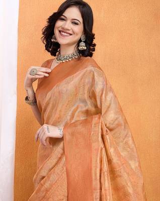 Peach woven design banarasi saree 2