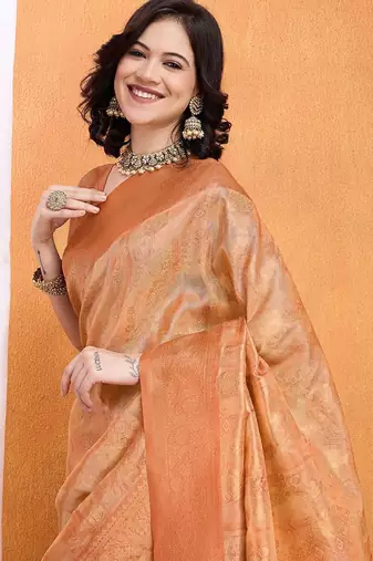 Peach woven design banarasi saree