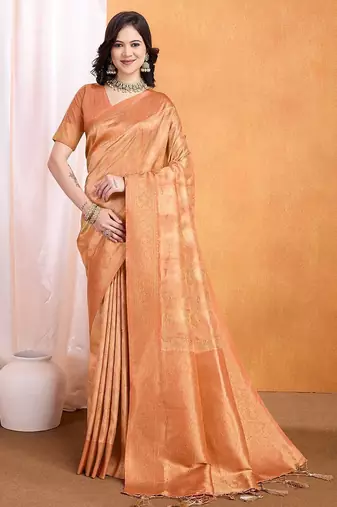Peach woven design banarasi saree