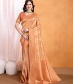 Peach woven design banarasi saree
