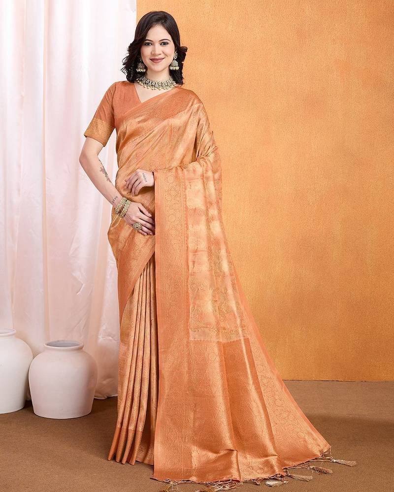 Peach woven design banarasi saree