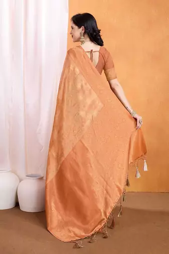 Peach woven design banarasi saree