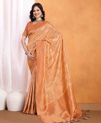 Peach woven design banarasi saree 4