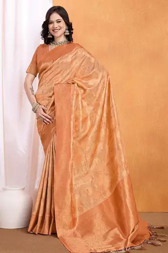 Peach woven design banarasi saree