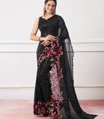 black black embellished sequinned pure georgette party saree