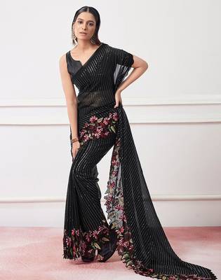 black black embellished sequinned pure georgette party saree 2