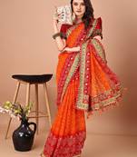 Red bandhani embroidered poly georgette bandhani saree