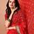 red women embroidered bandhani saree