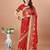 red bandhani printed embroidered saree