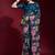 Teal floral printed poly georgette saree