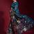 Teal floral printed poly georgette saree