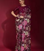 purple ethnic motifs embroidered sequinned poly georgette saree