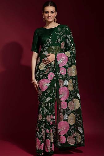 green floral printed saree