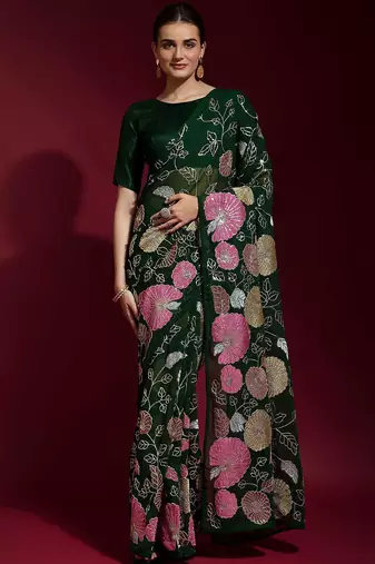 green floral printed saree
