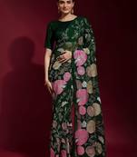 green floral printed saree